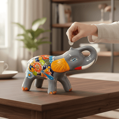 Medium Talavera Elephant Coin Bank | Handmade Piggy Bank