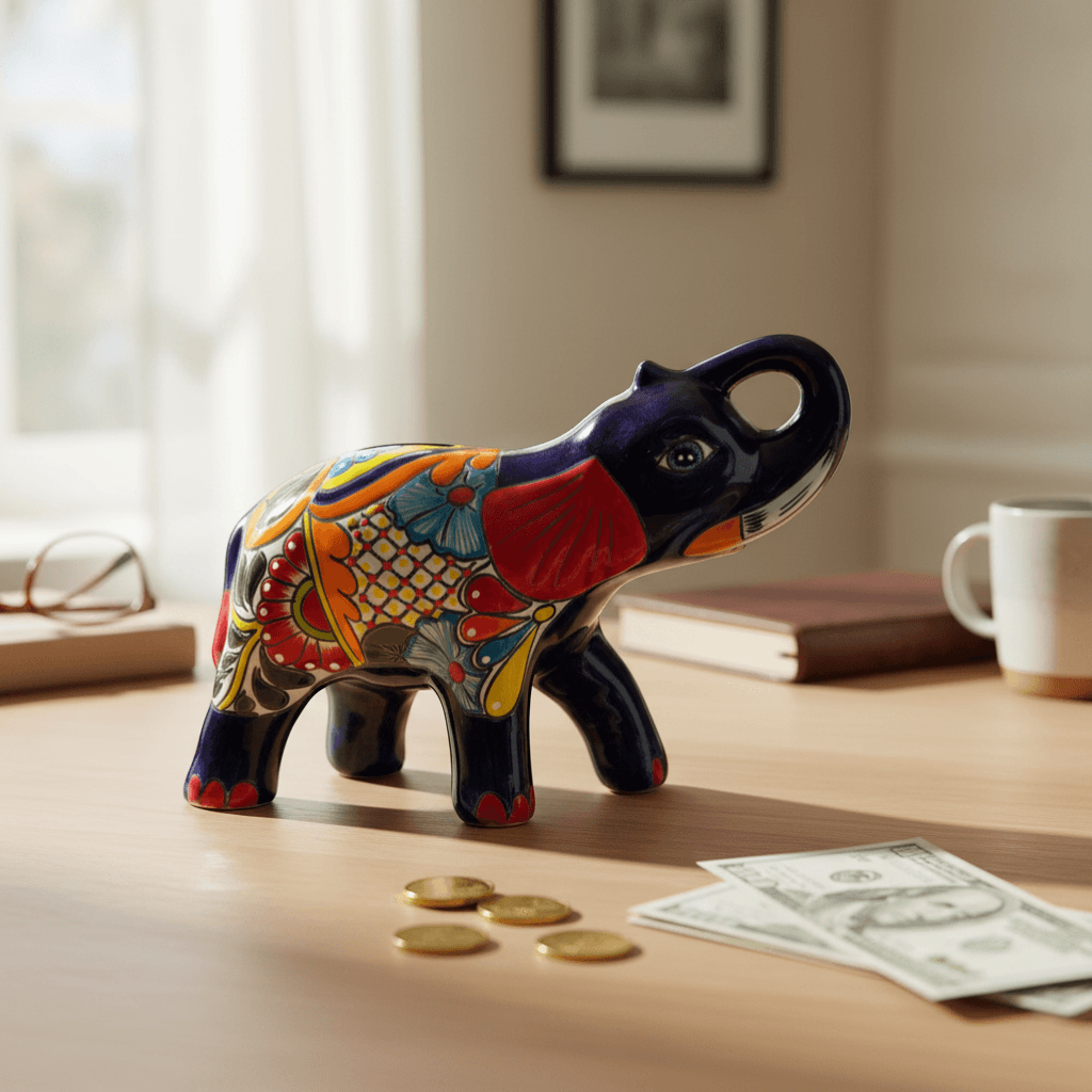 Medium Talavera Elephant Coin Bank | Handmade Piggy Bank