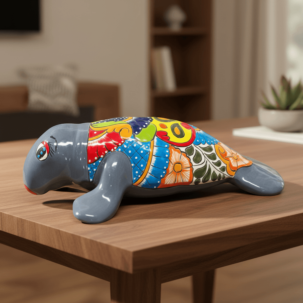 Mexican Handmade Seal Statue | Colorful Talavera Seal