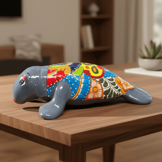 Mexican Handmade Seal Statue | Colorful Talavera Seal