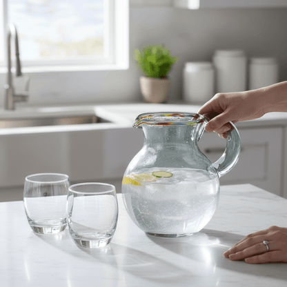 Mexican Hand-Blown Glass Pitcher | Confetti Rim