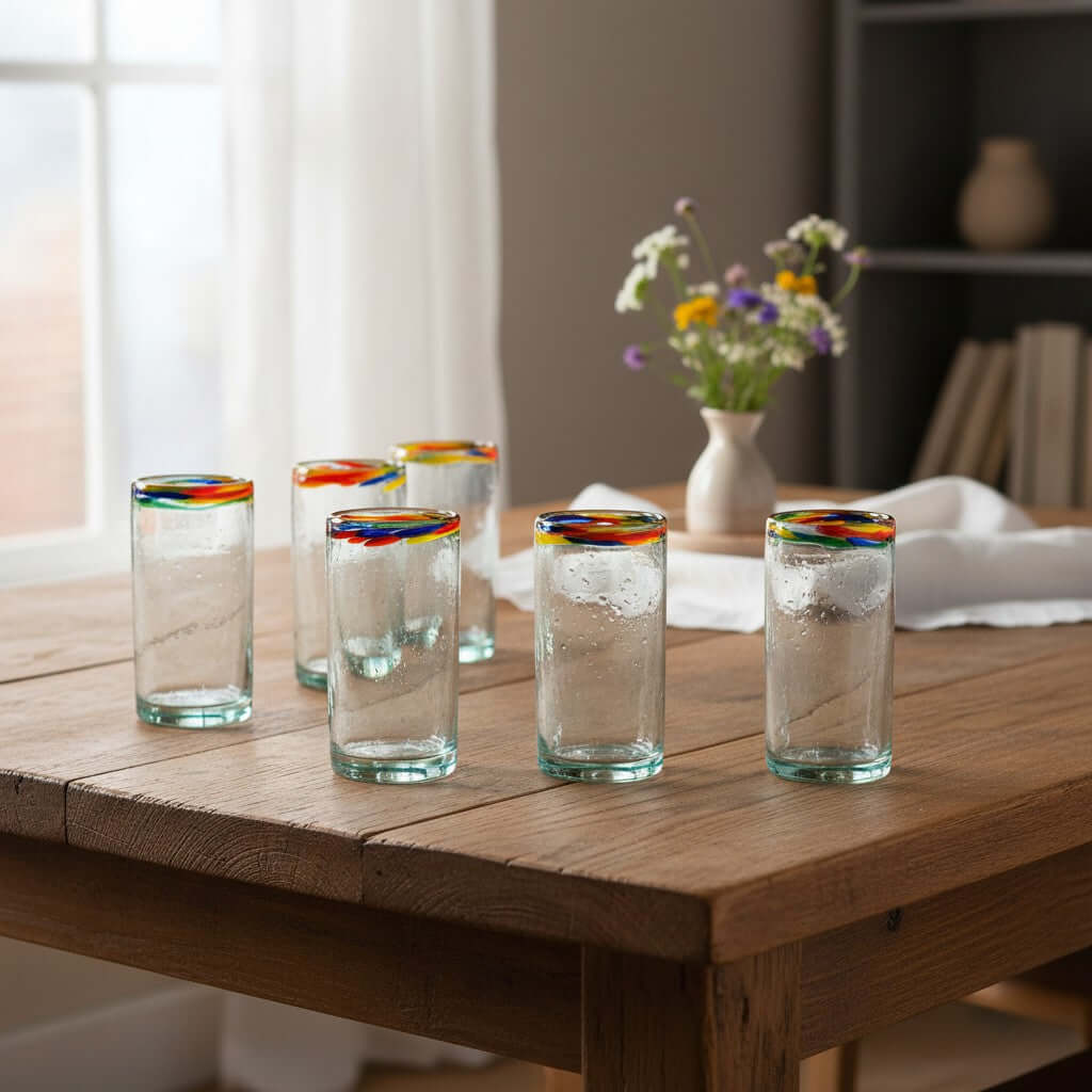 Hand-Blown Colorful Tumbler Glass | Confetti Rim