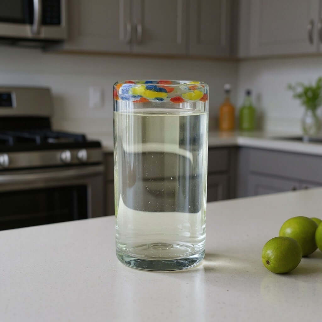 Hand-Blown Colorful Tumbler Glass | Confetti Rim