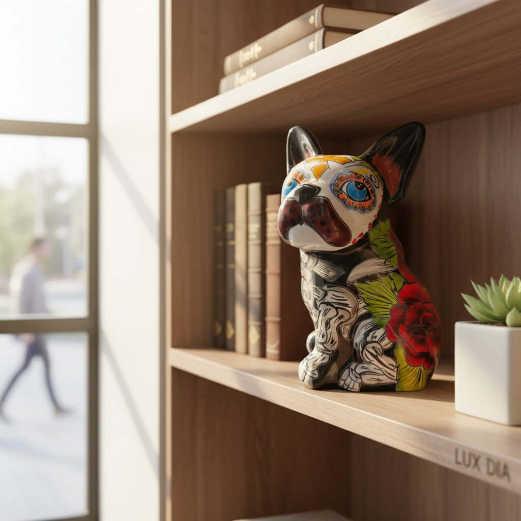 Talavera French Bulldog Statue | Day of the Dead Mexican Decor