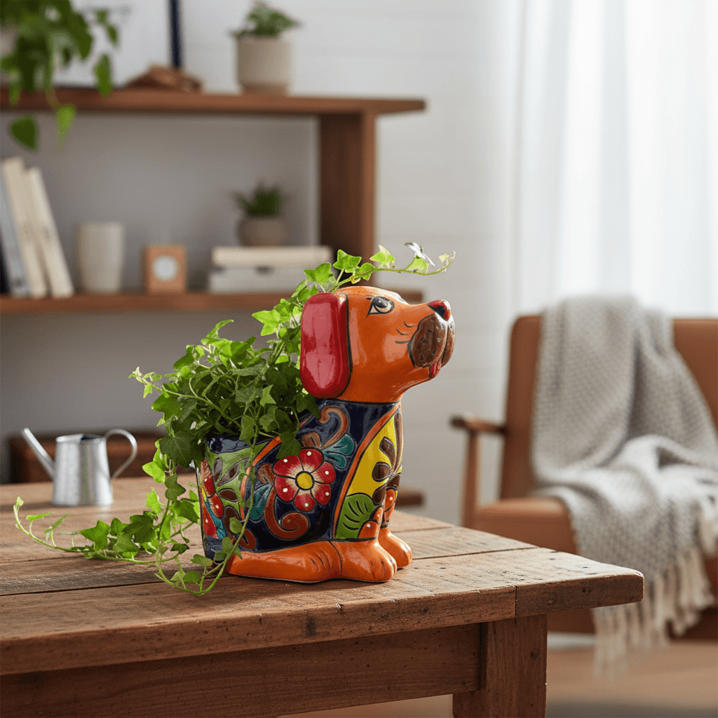 Mexican Handmade Dog Planter | Talavera Dog Planter