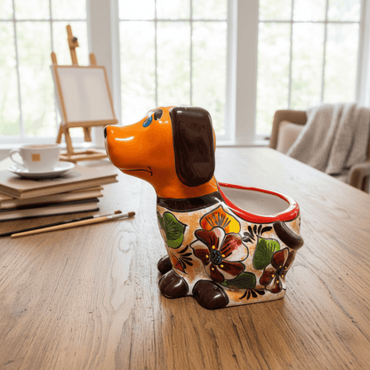 Mexican Handmade Dog Planter | Talavera Dog Planter