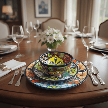 Talavera Dinnerware Set | 51-Piece Floral Tableware for 8
