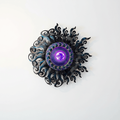 Giant Sun Wall Art with Light Fixture | Handmade Mexican Metalwork