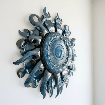 Giant Sun Wall Art with Light Fixture | Handmade Mexican Metalwork