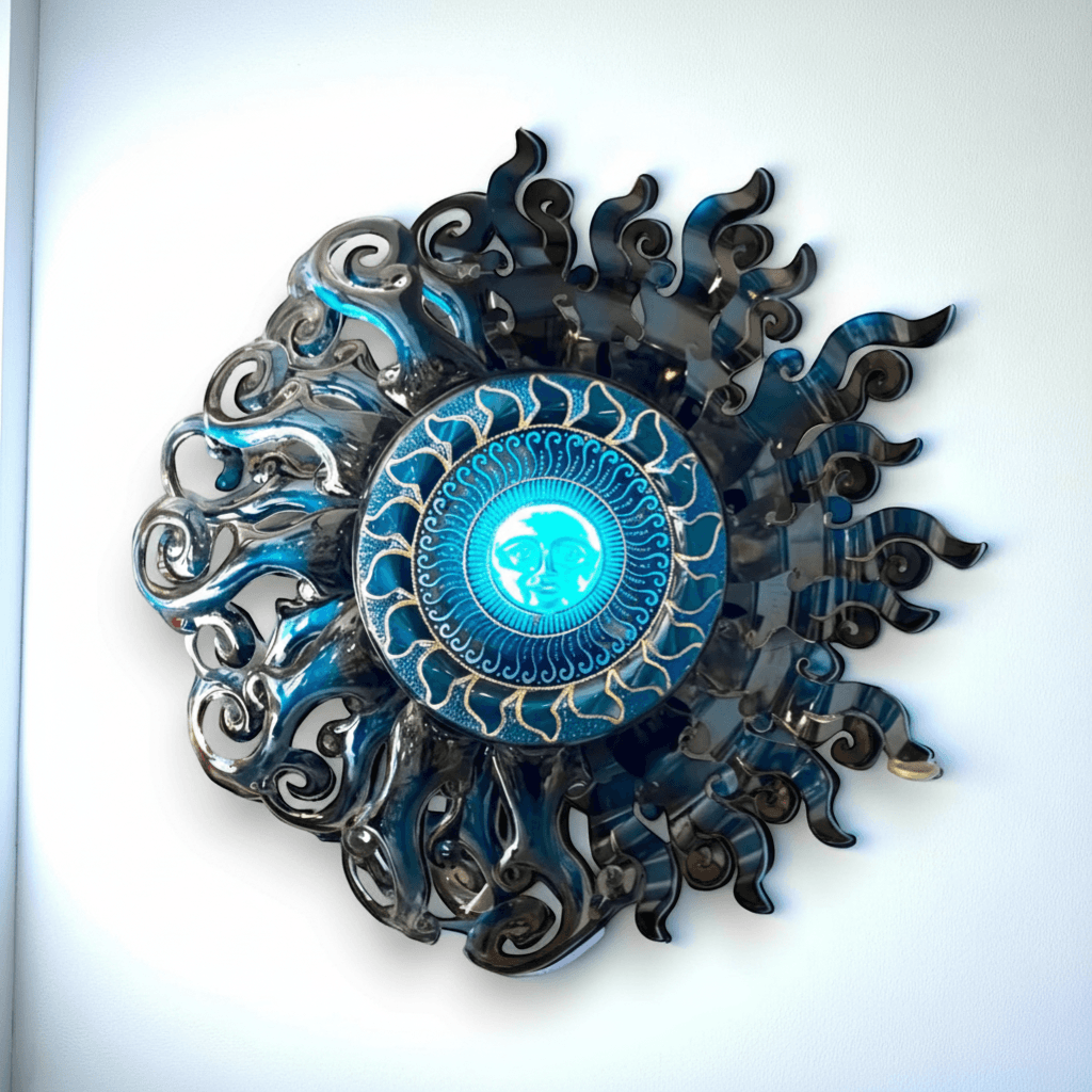 Giant Sun Wall Art with Light Fixture | Handmade Mexican Metalwork