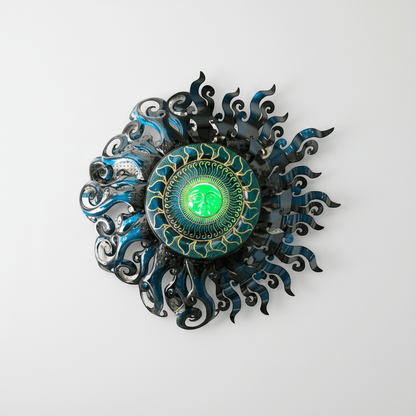 Giant Sun Wall Art with Light Fixture | Handmade Mexican Metalwork