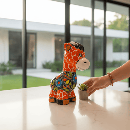 Small Talavera Giraffe Planter | Hand-Painted Succulent Statue