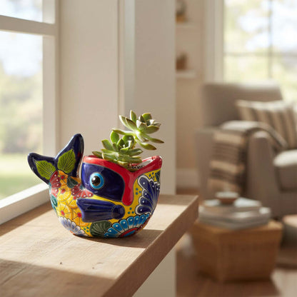 Colorful Talavera Fish Planter | Mexican Hand-Painted Pottery