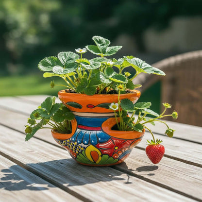 Talavera Strawberry Planter | Hand-Painted Mexican Pot