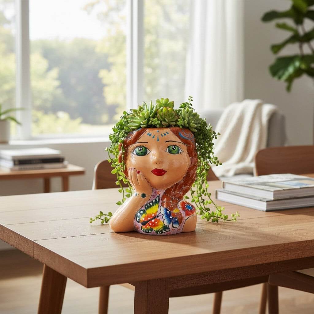Talavera Lady Planter | Hand-Painted Mexican Decor