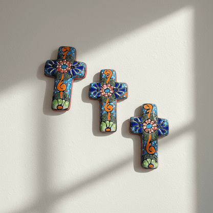 Set of 3 Talavera Crosses | Handmade Mexican Spiritual Art