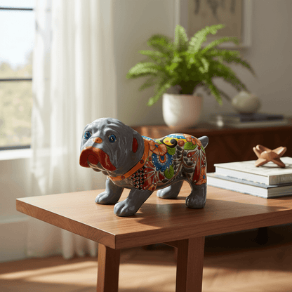 Medium Handmade Talavera Dog Statue | Hand-Painted Animal Artwork