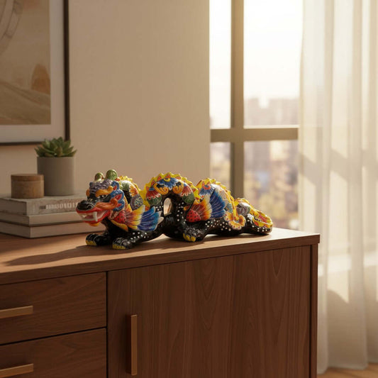 Handmade Talavera Dragon Statue | Vibrant Mexican Cultural Art
