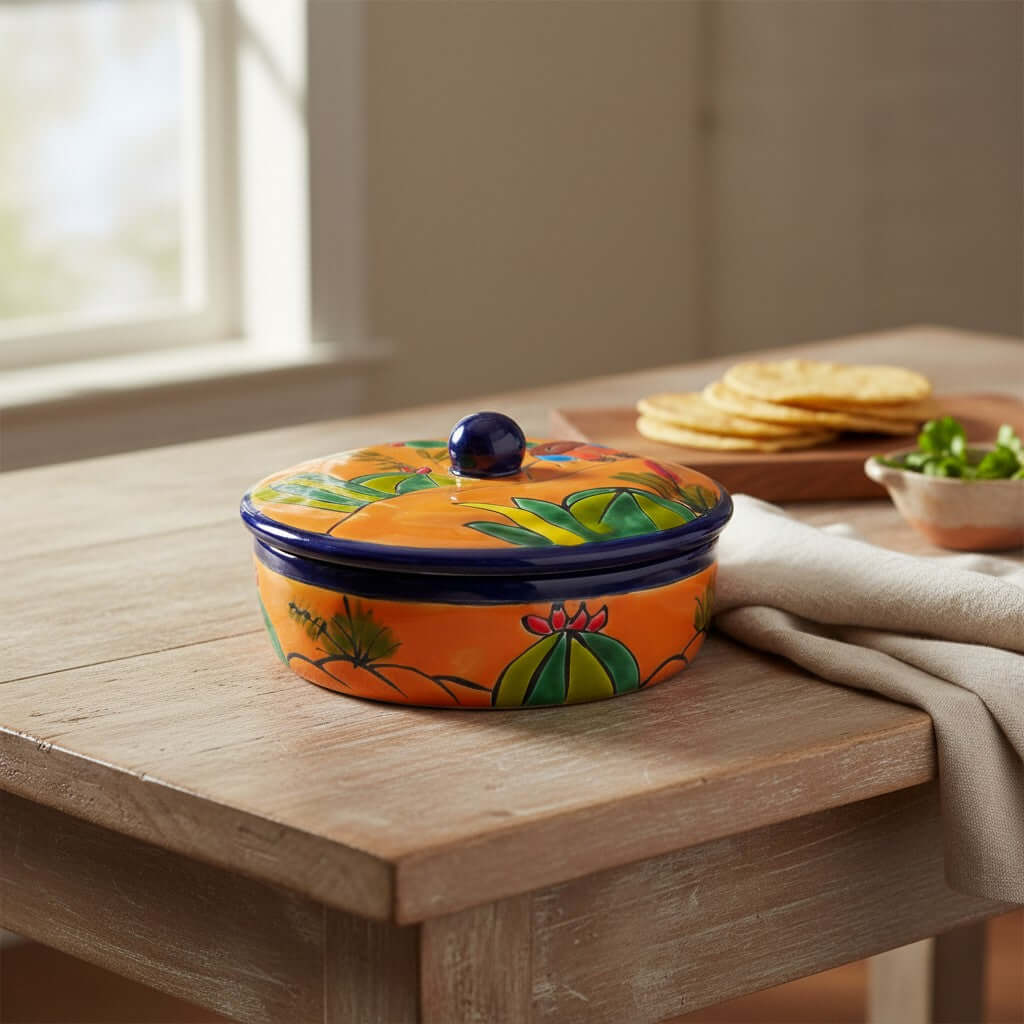 Handmade Talavera Tortilla Warmer | Mexican Sleeping Man Panchito