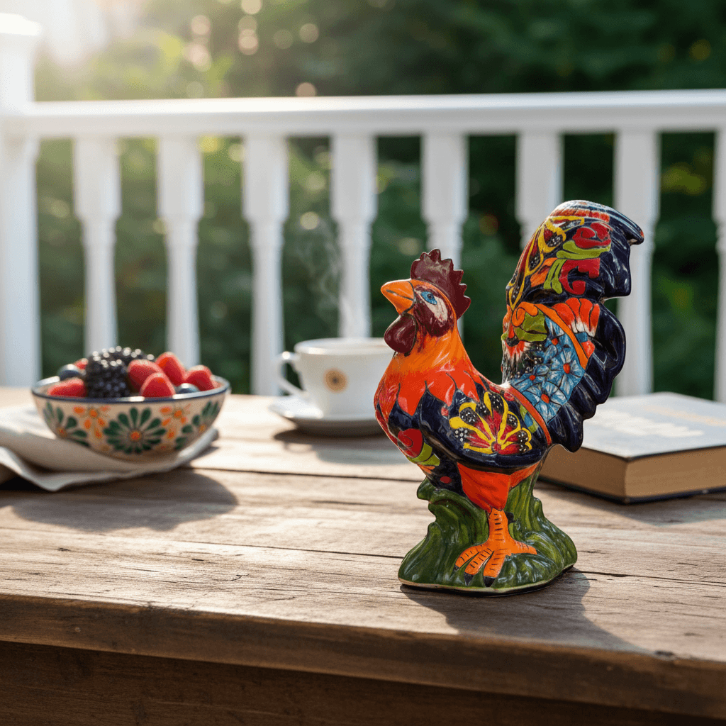 Large Talavera Rooster Statue | Hand-Painted Ceramic Decor