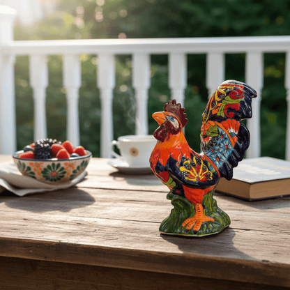Large Talavera Rooster Statue | Hand-Painted Ceramic Decor