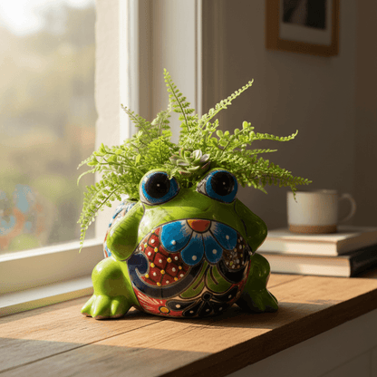 Colorful Talavera Frog Planter | Handmade Mexican Pottery Statue