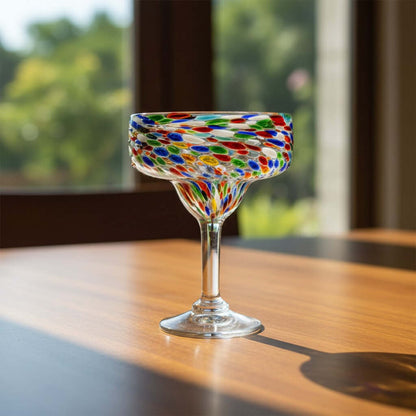 Handblown Mexican Margarita Glass | Pebbled Confetti Design