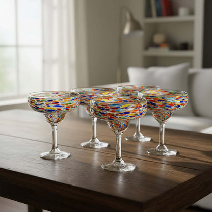 Handblown Mexican Margarita Glass | Pebbled Confetti Design