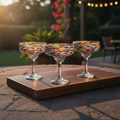 Handblown Mexican Margarita Glass | Pebbled Confetti Design