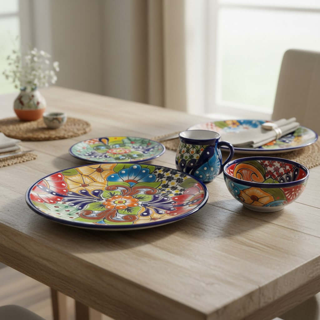 Talavera Dinnerware Set | 34-Piece Mexican Tableware for 8