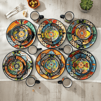 Talavera Dinnerware Set | 26-Piece Vibrant Floral Mexican Dishware