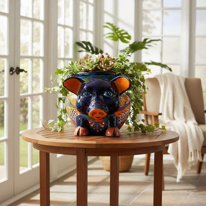 Talavera Pig Planter | Colorful Hand-Painted Mexican Animal Pot