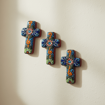Set of 3 Talavera Crosses | Handmade Mexican Spiritual Art