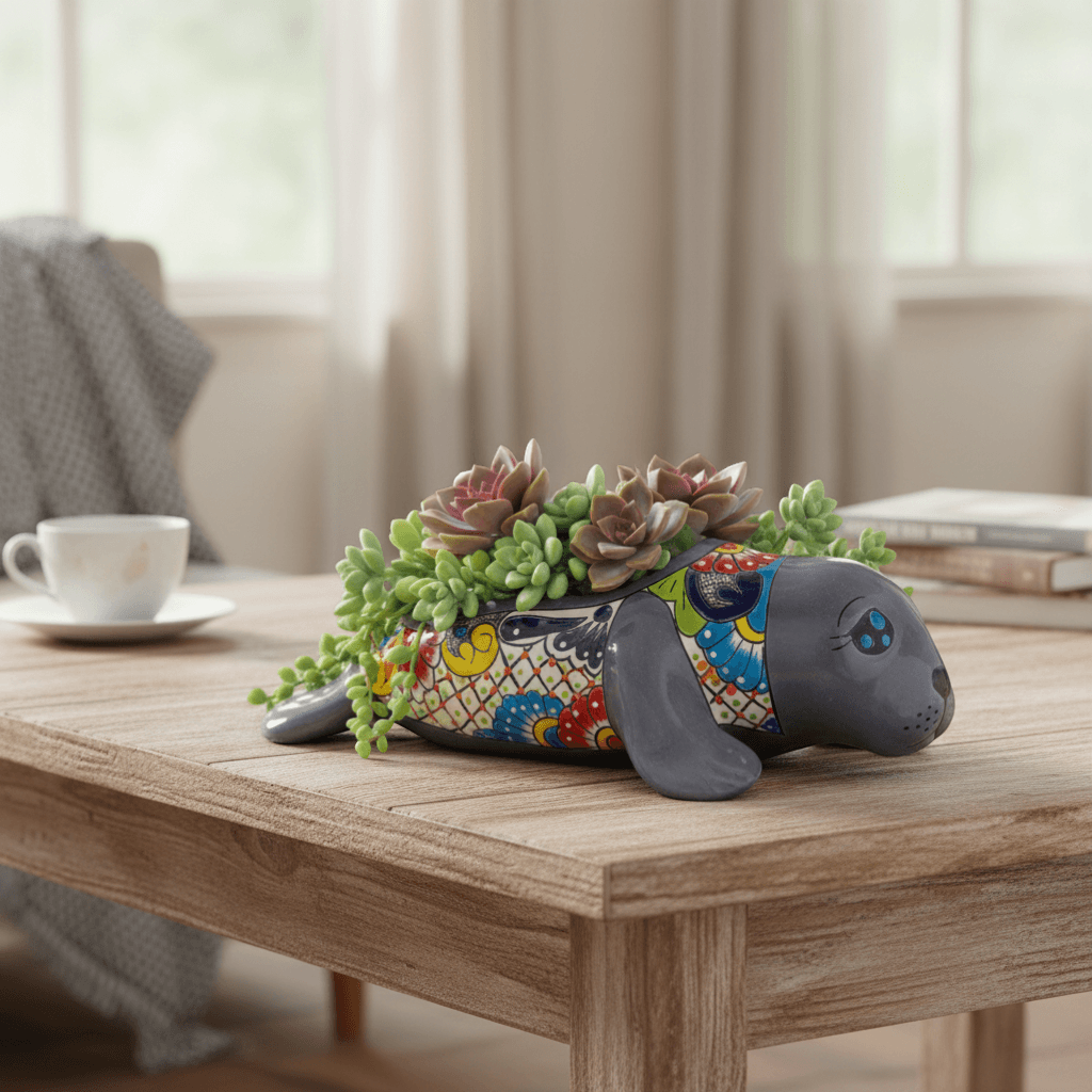Mexican Handmade Seal Planter | Colorful Talavera Seal