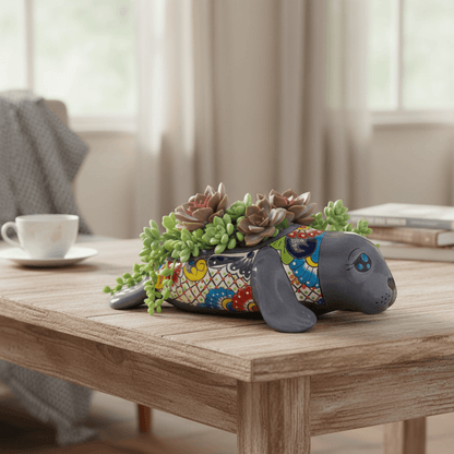 Mexican Handmade Seal Planter | Colorful Talavera Seal