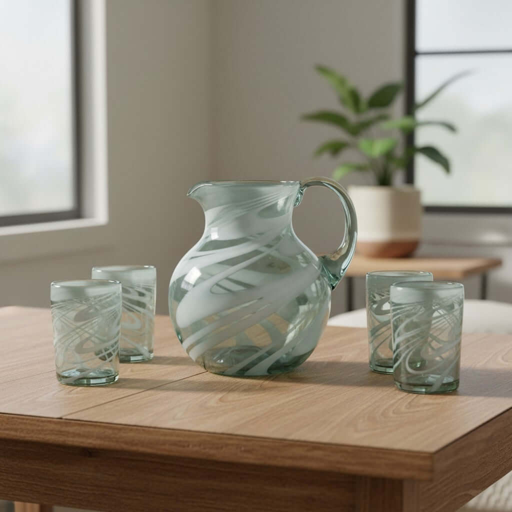 White Swirl Hand-Blown Mexican Drinking Glass | Artisan Drinkware