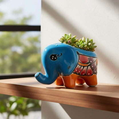 Talavera Elephant Planter | Colorful Hand-Painted Ceramic Animal Pot
