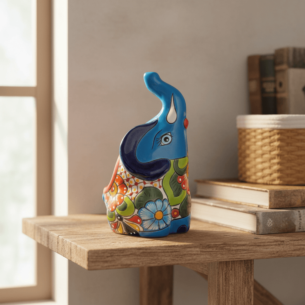 Medium Handmade Talavera Elephant Planter | Colorful Animal Art