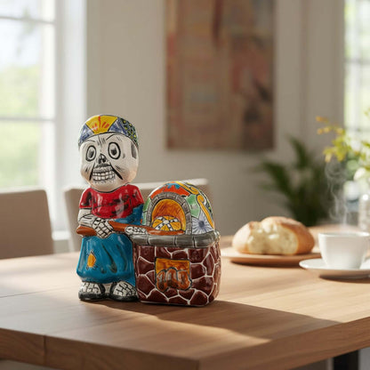 Talavera Skeleton Cook | 8" Day of the Dead Chef Figurine with Oven