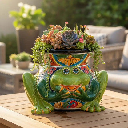 Talavera Frog Planter | Colorful Hand-Painted Mexican Ceramic Pot