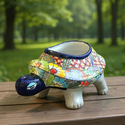 Talavera Turtle Planter | Hand-Painted Mexican Ceramic Garden Pot