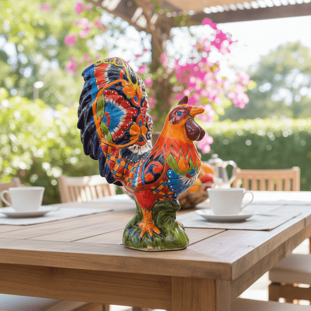 Large Talavera Rooster Statue | Hand-Painted Ceramic Decor