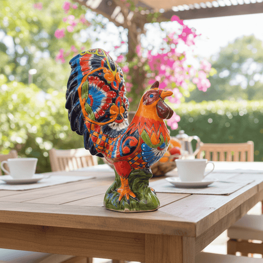 Large Talavera Rooster Statue | Hand-Painted Ceramic Decor