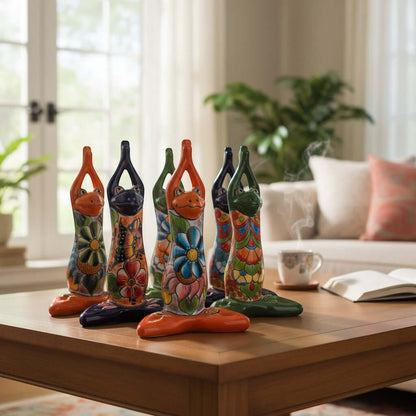 Large Talavera Yoga Frog Statue | Mexican Art Decor