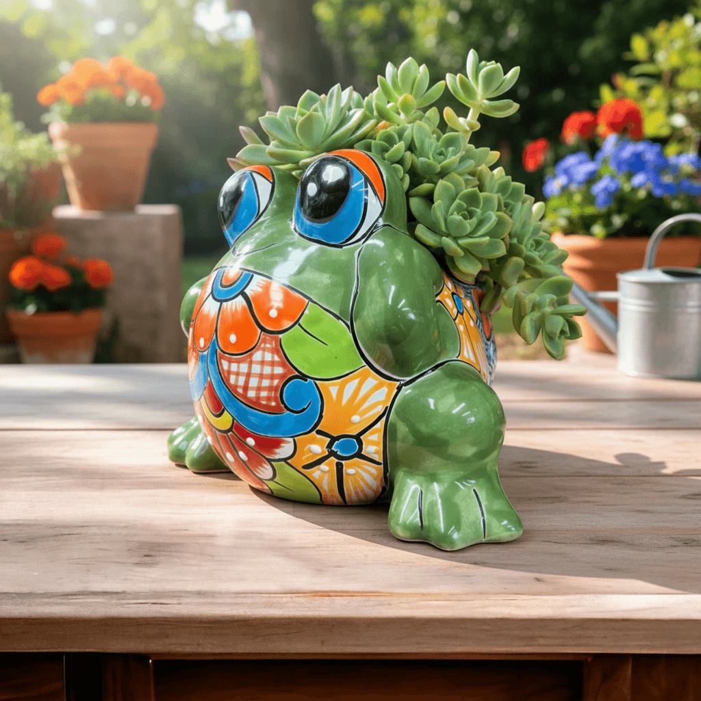 Colorful Talavera Frog Planter | Handmade Mexican Pottery Statue