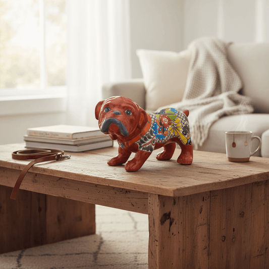 Medium Handmade Talavera Dog Statue | Hand-Painted Animal Artwork