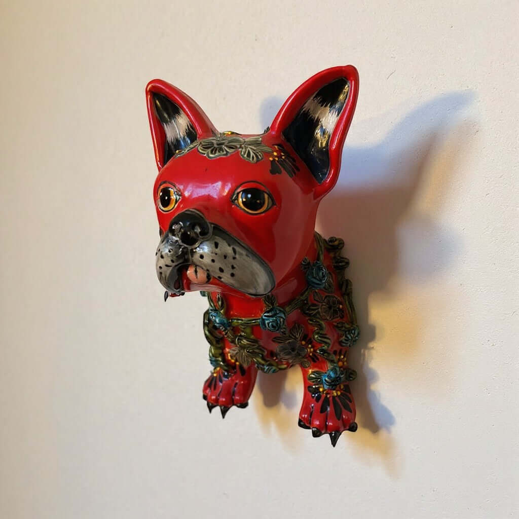 Colorful Talavera French Bulldog Statue | Handmade Wall Art