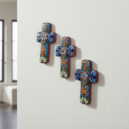Set of 3 Talavera Crosses | Handmade Mexican Spiritual Art