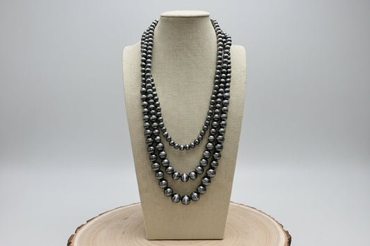 Western Triple-Strand Burnished Faux Sterling Pearl Necklace — Long Layered Set (24", 28", 35")