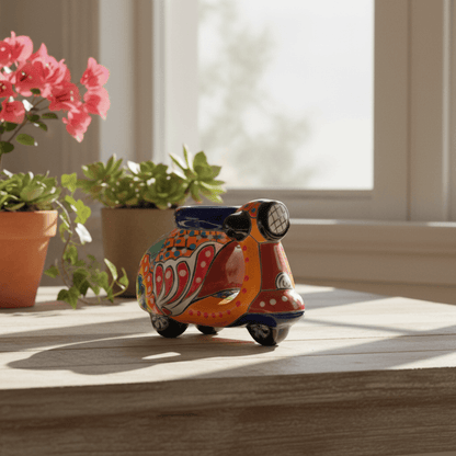 Tiny Talavera Scooter Planter | Mexican Art Decor